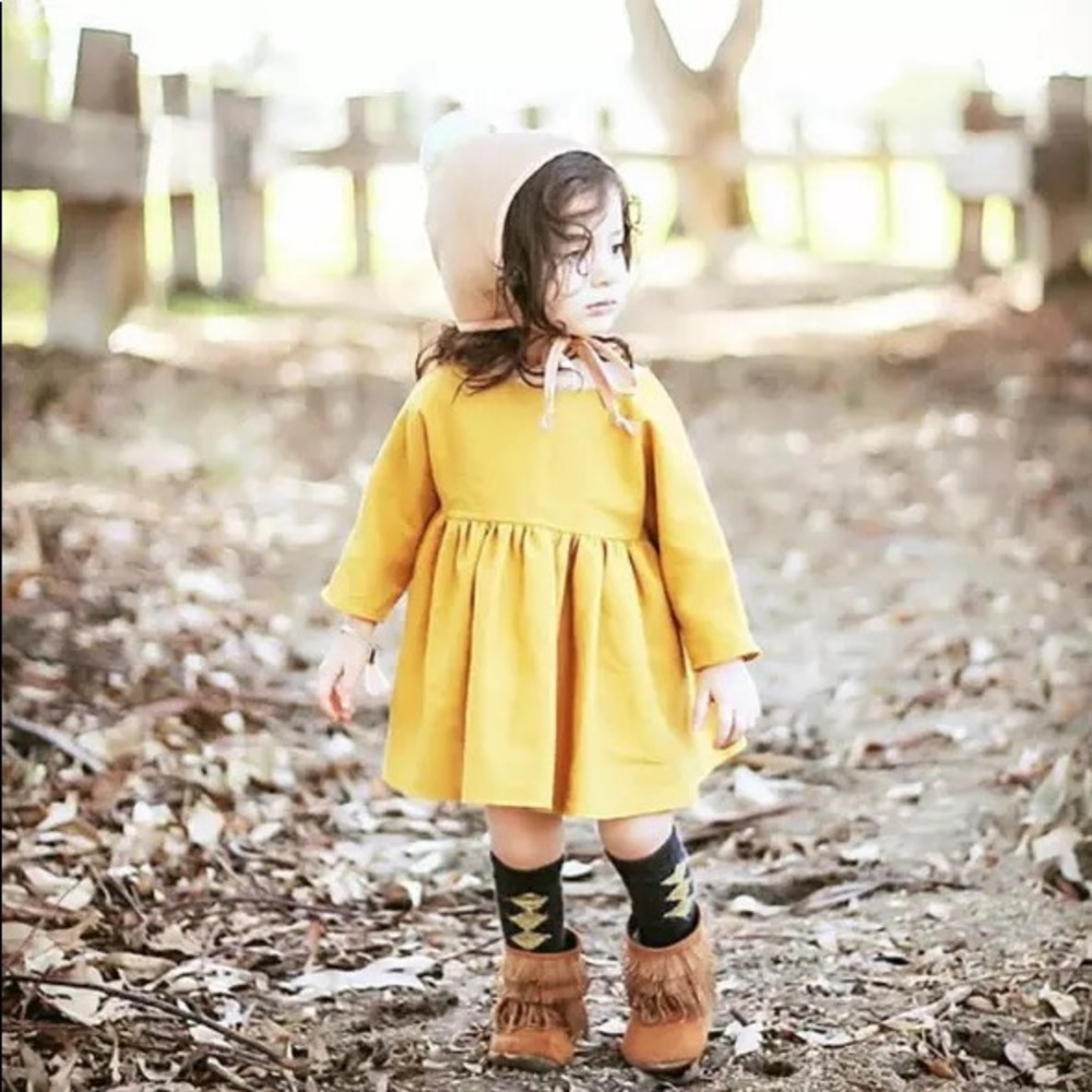 Boutique Girls Dress Mustard
